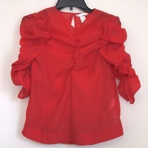 H&M Georgette Red Top V-neck Puff sleeves blouse